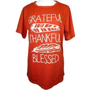 GRATEFUL THANKFUL BLESSED Women's Size Large Tee Reddish Orange